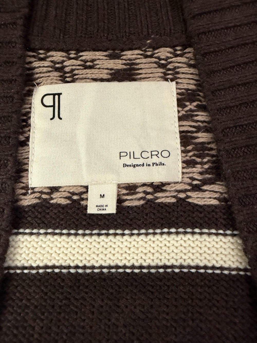 ANTHROPOLOGIE PILCRO Patchwork Cardigan Sweater Brown Fair Isle M - Picture 10 of 16